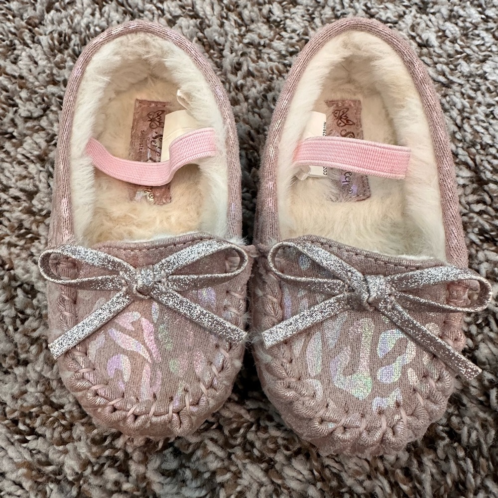 Self Esteem pink moccasin slippers